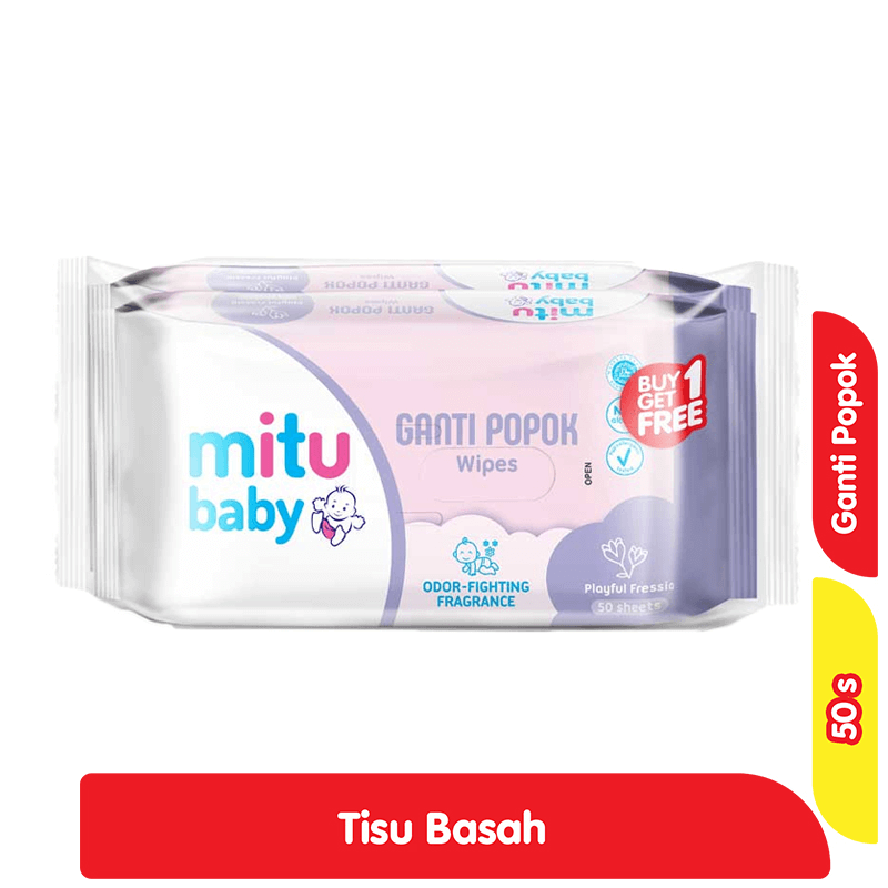 Mitu Baby Tisu Basah Bayi Ganti Popok Playful Fressia 50 s - Beli 1 Gratis 1