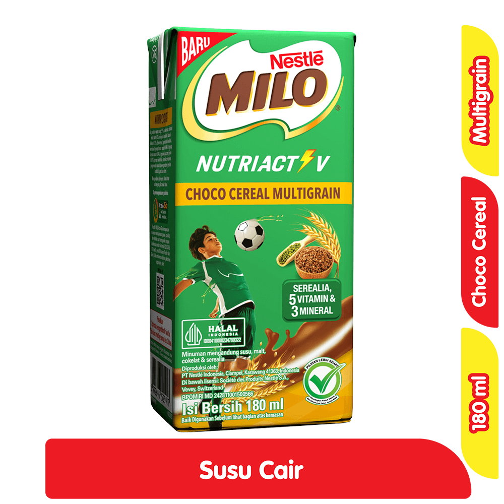 Milo Nutriactive Minuman Multigrain Sereal Cokelat UHT Kotak 180 ml